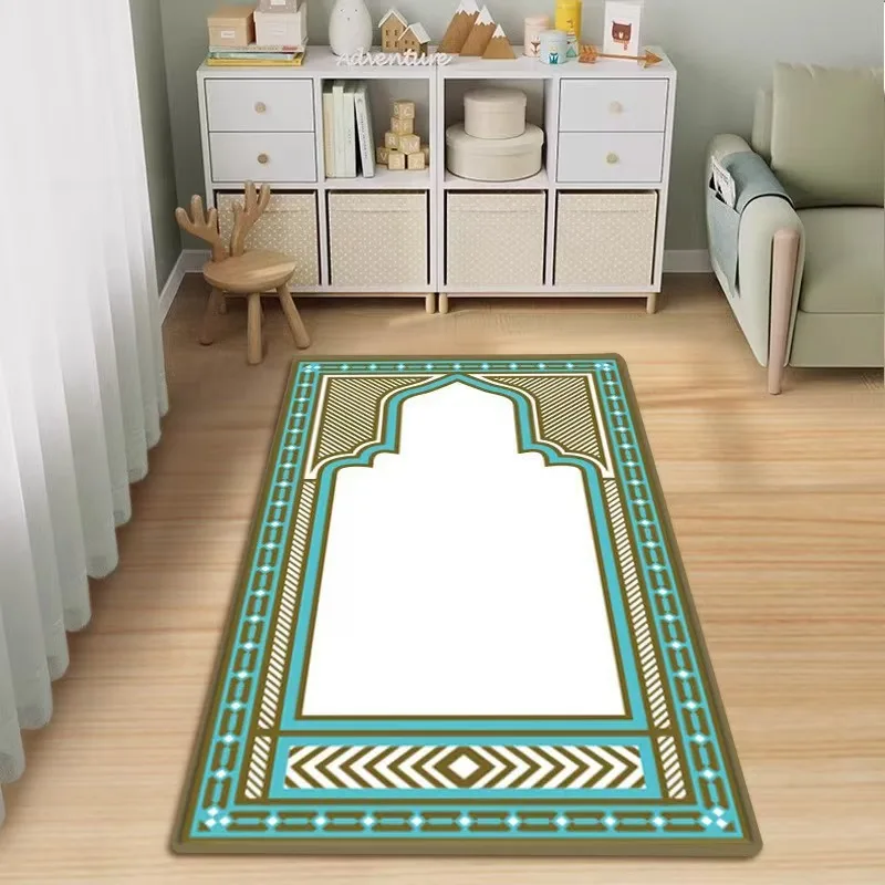 

VIKAMA Pink Kaaba Pattern Prayer Rug with Minimalist Moon & Star Design Soft Bedroom Mat Spiritual-Inspired Rental Renovation