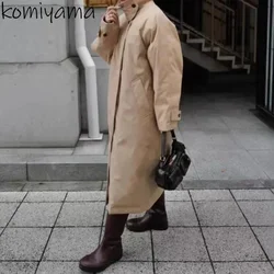 Japan Safari Style Parkas Outdoor 2024 Woman Outerwears Fall Winter Jacket Stand Collar Long Sleeve Coats Warm Clothes Women