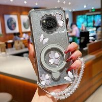 Crystal Strap Lanyard Glitter Silver clover Phone Holder Case For Xiaomi Mi Poco X3 Nfc GT M3 Pro X5 F3 F4 X6 M6 Stand Cover