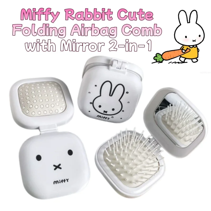 

Miffy Rabbit Cute Folding Airbag Comb with Mirror 2-in-1 Student Cartoon Mini Compact Portable Air Cushion Comb