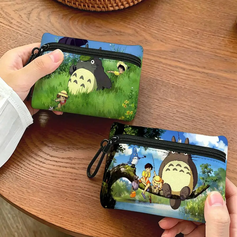 Cartoon T-Totoro Lightweight Oxford Fabric Coin Purse Carabiner Hook Design Mini Card Key Organizer Bag