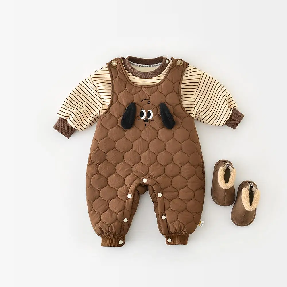 

2025 Winter New Baby Sleeveless Warm Romper Plus Velvet Thick Girls Cute Overalls Infant Cartoon Jumpsuit Toddler Clothes