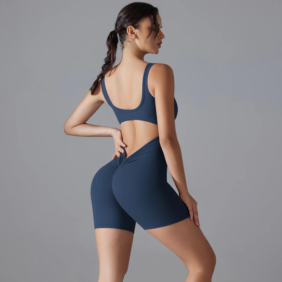 Nuevo Mono deportivo con escote en V en la espalda para mujer, peleles de gimnasio, ropa deportiva sin mangas, monos informales para mujer, traje de una pieza, ropa de Yoga