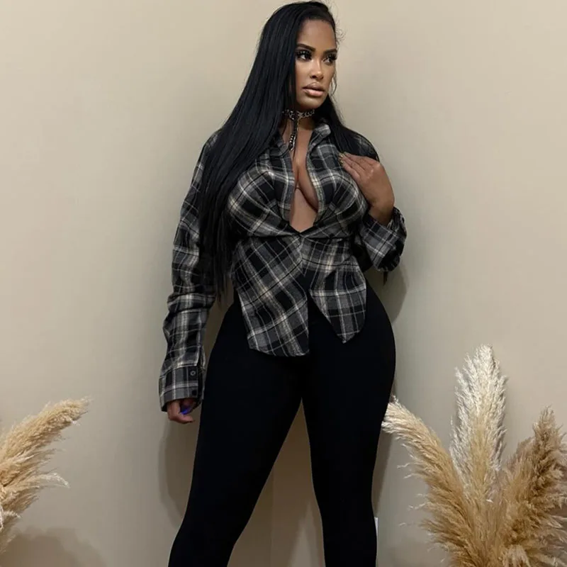 

Doyerl Streetwear Plaid Print Shirt for Woman Y2K Clothes Chic Long Sleeve Turn-down Collar Side Slit Ladies Tops Chemise Femme