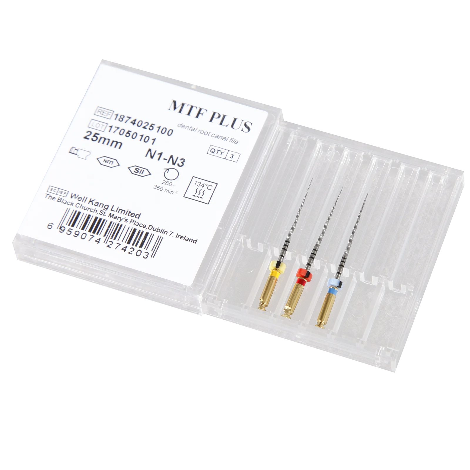 치과 근관 NiTi MTF 팁 파일, 엔진 사용 MTF-PLUS, 25mm N1 N2 N3, 3 개