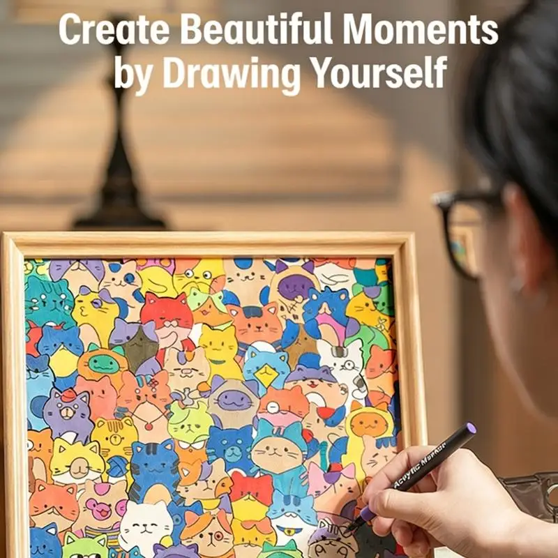 (عبوة واحدة) أحجية تلوين مرسومة يدويًا للقطط أحجية مع أقلام تلوين ملونة، للأطفال من سن 6 إلى 12 عامًا، نشاط تعليمي للعائلة