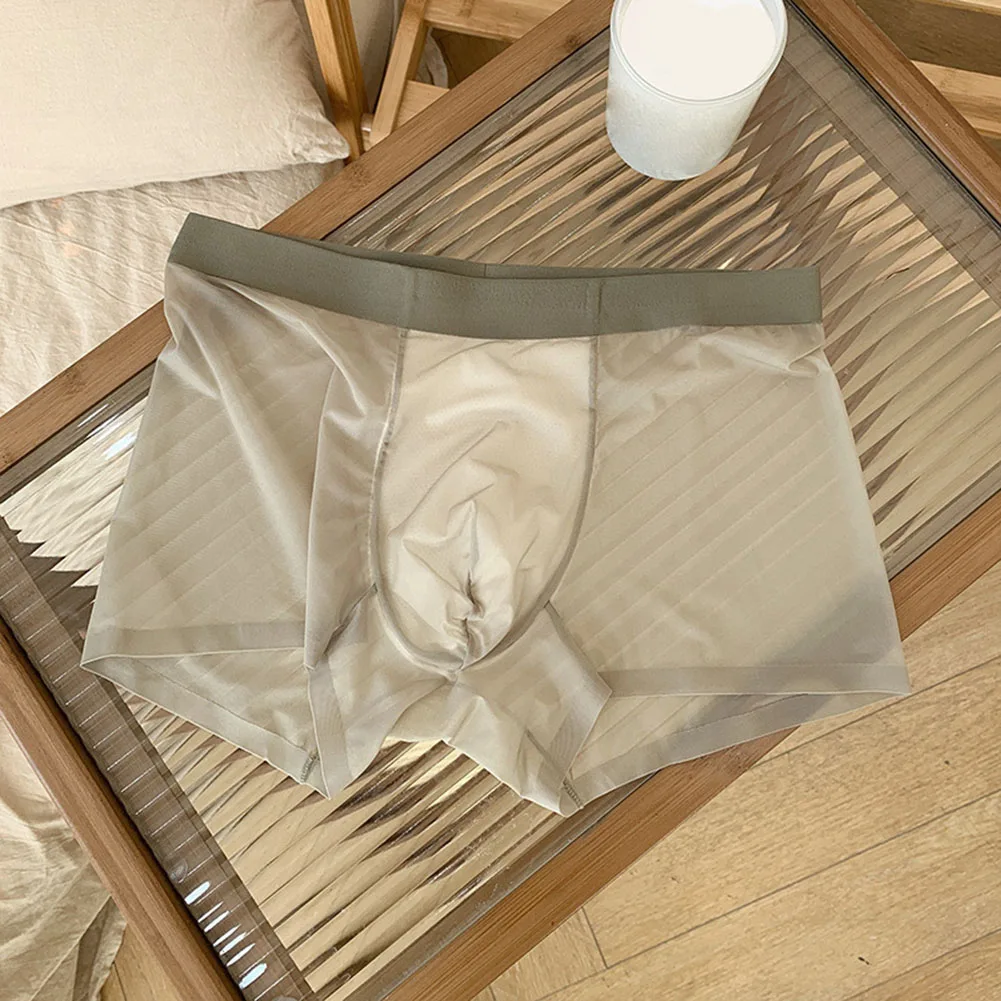 

Мужские ультратонкие трусы-боксеры из ледяного шелка с дышащей сетчатой вставкой, бесшовные, быстросохнущие, для повседневного использования летом