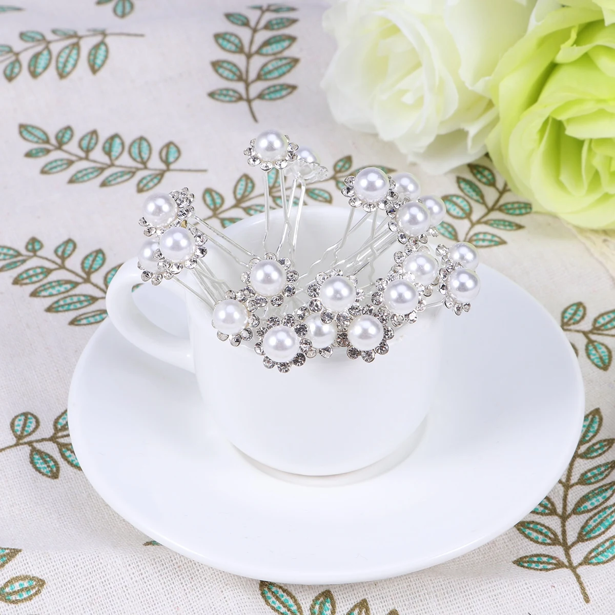 

20pcs Crystal Pearl Hairpins Silver White U Shape Rhinestone Hair Clips For Women Girls Bridal Hairstyle Decorative Hair Styling