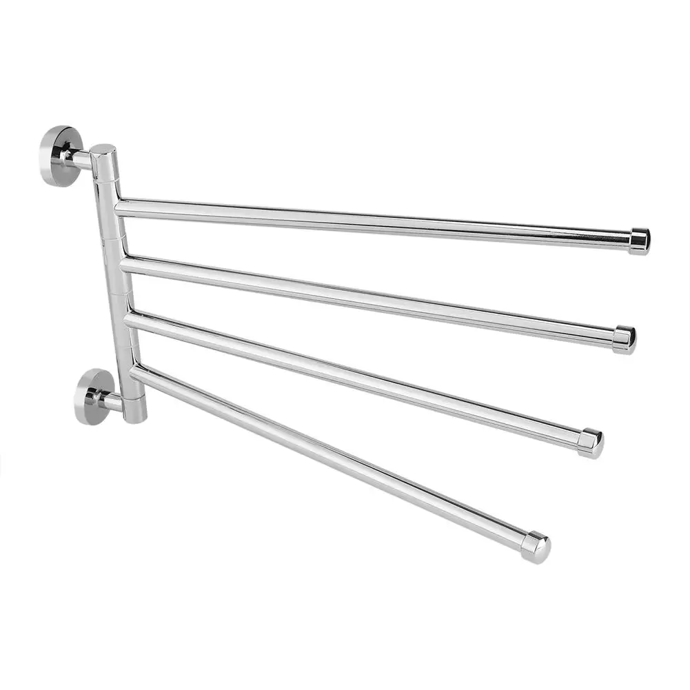 14.17 Rust-Proof Stainless Steel Towel Rack - Wall-Mounted Rotating Bath Holder with 4 Swivel Bars