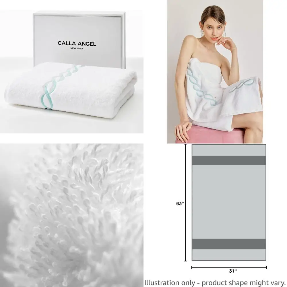 

Luxurious 1000g Egyptian Cotton Oversized Bath Towel, 63 x 31, Single Piece, Mint Stripe