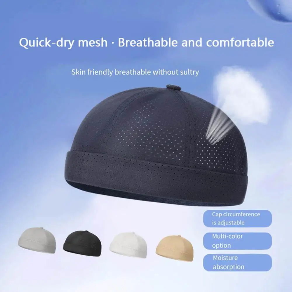 Ciepła Oddychająca Czapka Skullcap Unisex z Elastycznymi Panelami, Czapka Docker, Streetwearowa Czapka Dome, Czapki Hip Hop, Regulowane Wiosenne Czapki Bez Daszka z Siatką