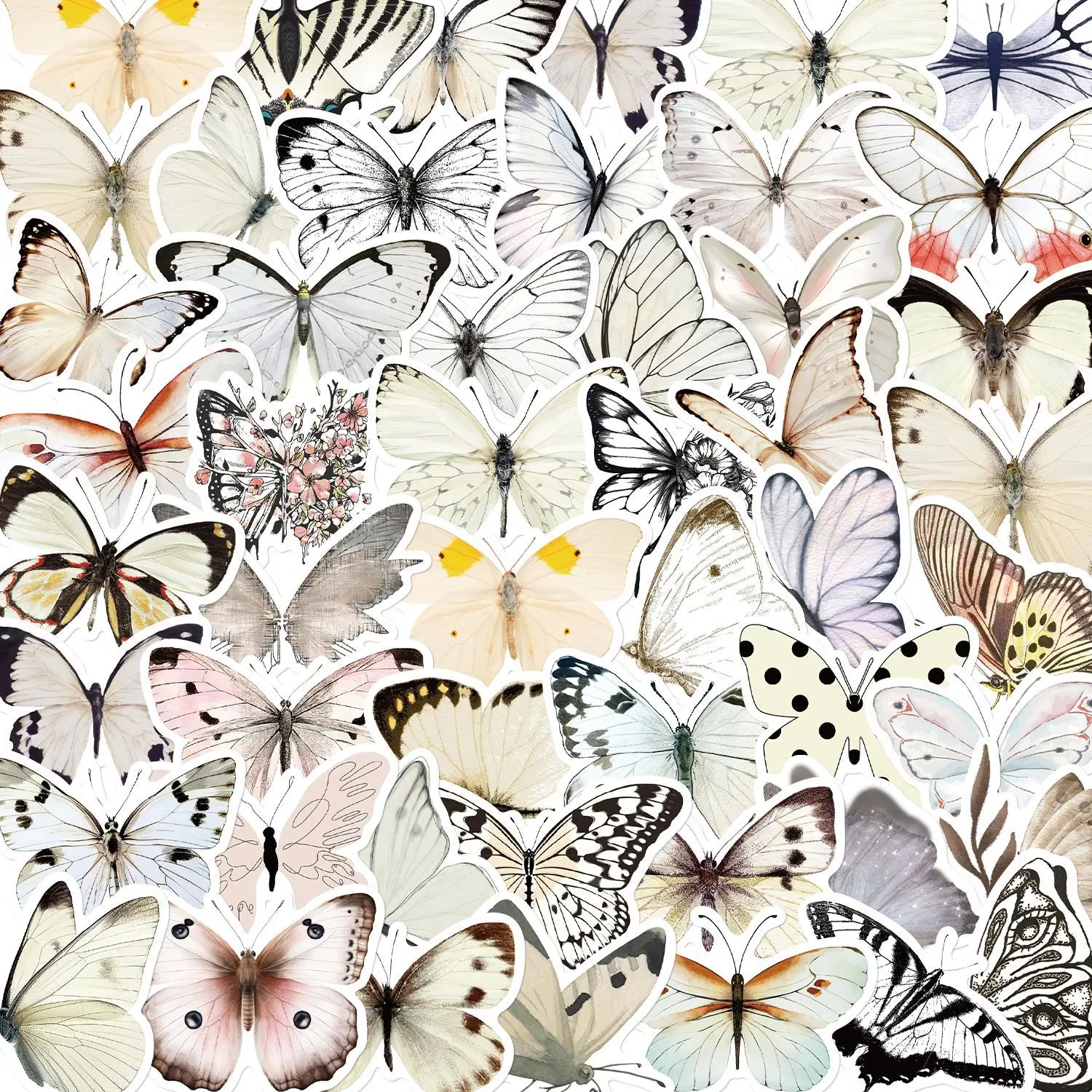 10/30/50PCS Kawaii White Butterfly Animal Stickers DIY Bike Travel Luggage Guitar Laptop Waterproof Graffiti Sticker Fun for Kid