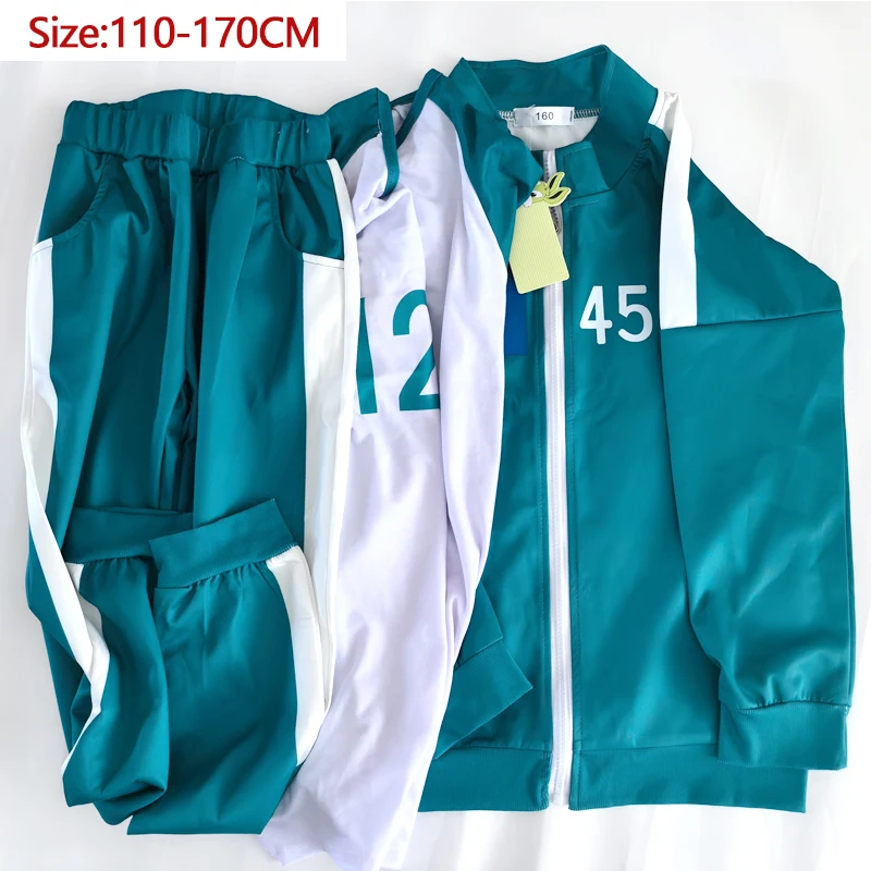 

In Stock Calamari Game Seong Gi-hun No.456 230 Green Tracksuit Cosplay Costume Set Jacket+Pants+T-shirt for Unisex【110-170CM 】