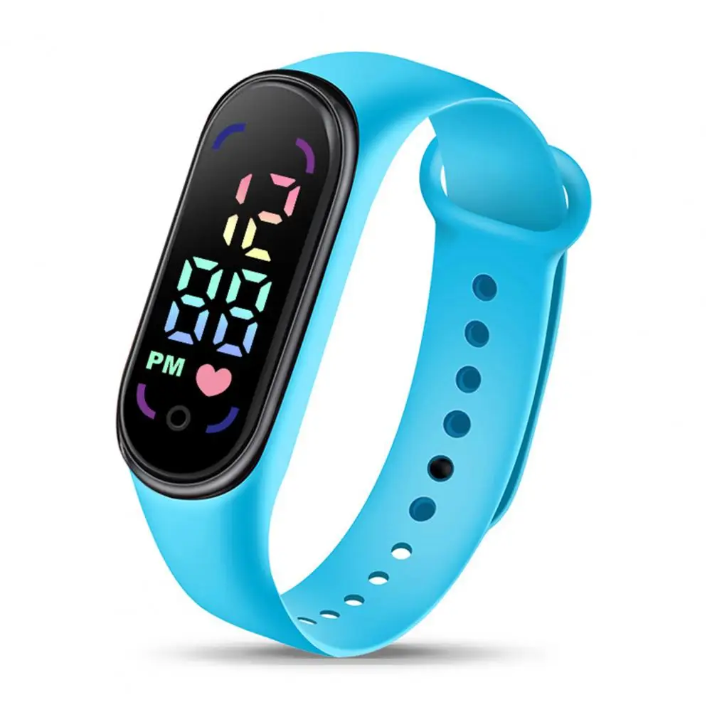 Reloj electrónico para niños, pulsera deportiva impermeable con pantalla LED, esfera redondeada, correa de silicona ajustable, reloj Digital para niños