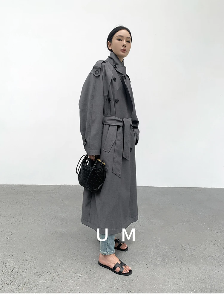 Lautaro Spring Autumn Oversized Khaki Long Grey Trench Coat for Women Double Breasted Loose Casual Korean Fashion Overcoat 2024 16 S34f6eb6987c34a54a06d2fb21814888cS