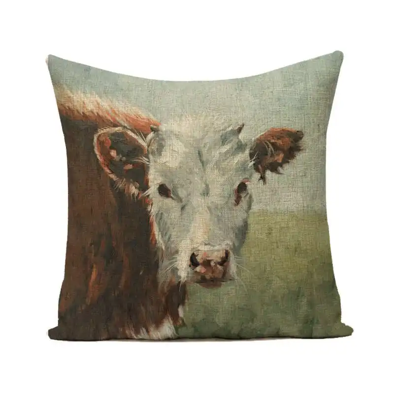 Cute Yak Cow Wild Animals Pillow Case 3d oil printing pillowcase Linen Cotton Sofa Chair Decor 45X45 50X50 soft cushion cover