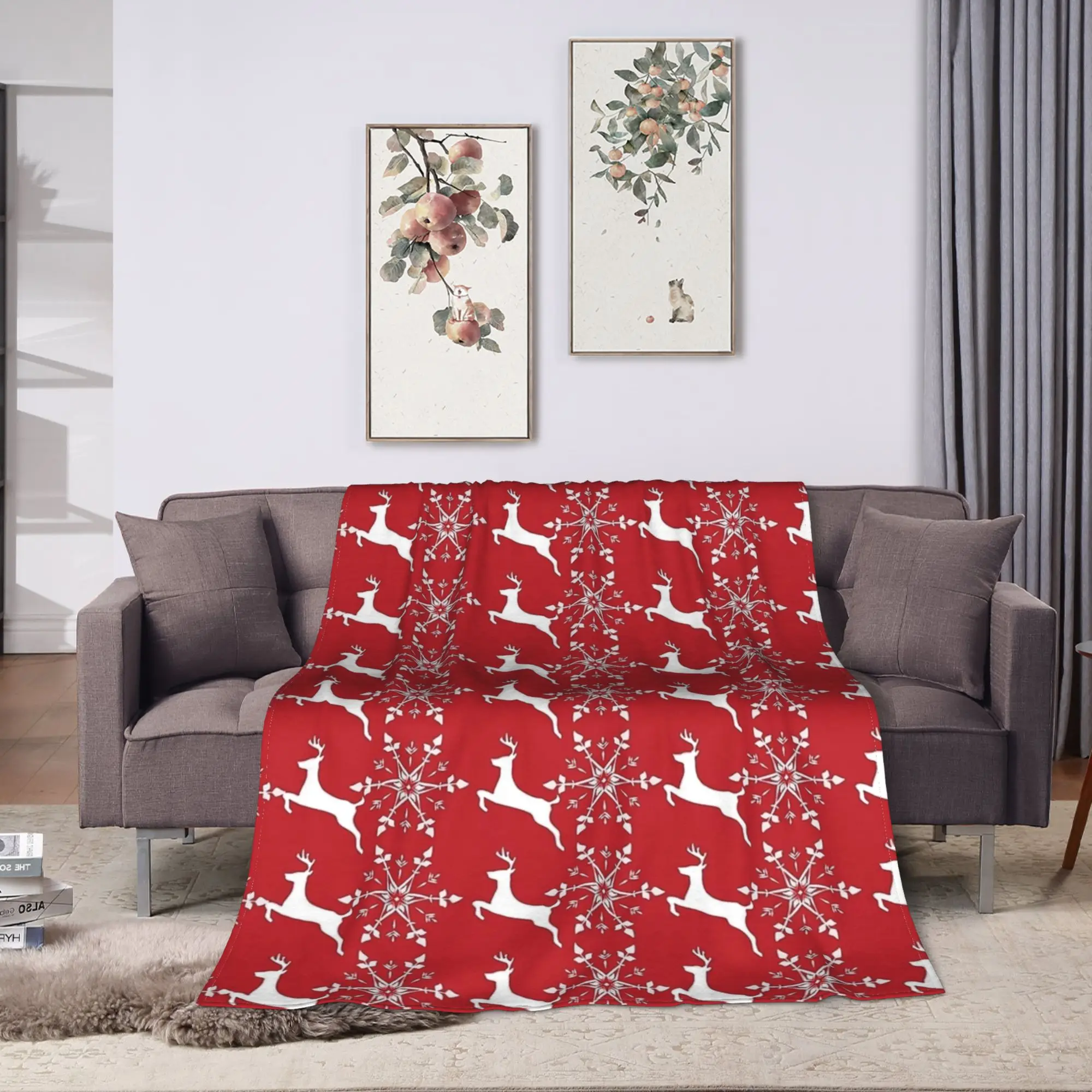 Warm Blanket Girls Boys Picnic Reindeer And Snowflake Christmas Throw Blanket Flannel Bedspread For Home Decor Sofa Bed Cover