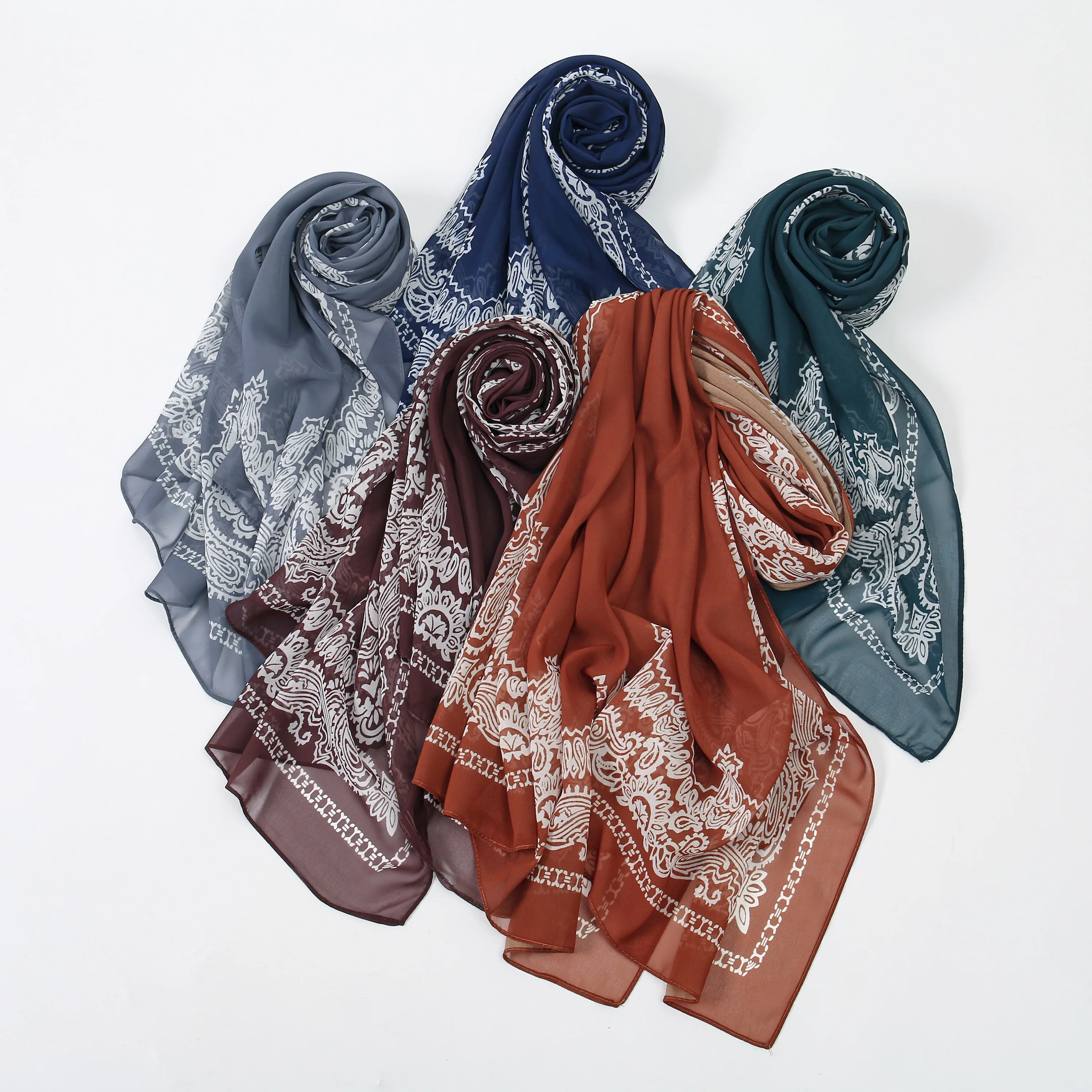 

New Trend Lightweight High Quality Tudung Hijab Islamic Muslim Digital Printed Chiffon Shawl Wrap Ethnic Scarf Scarves