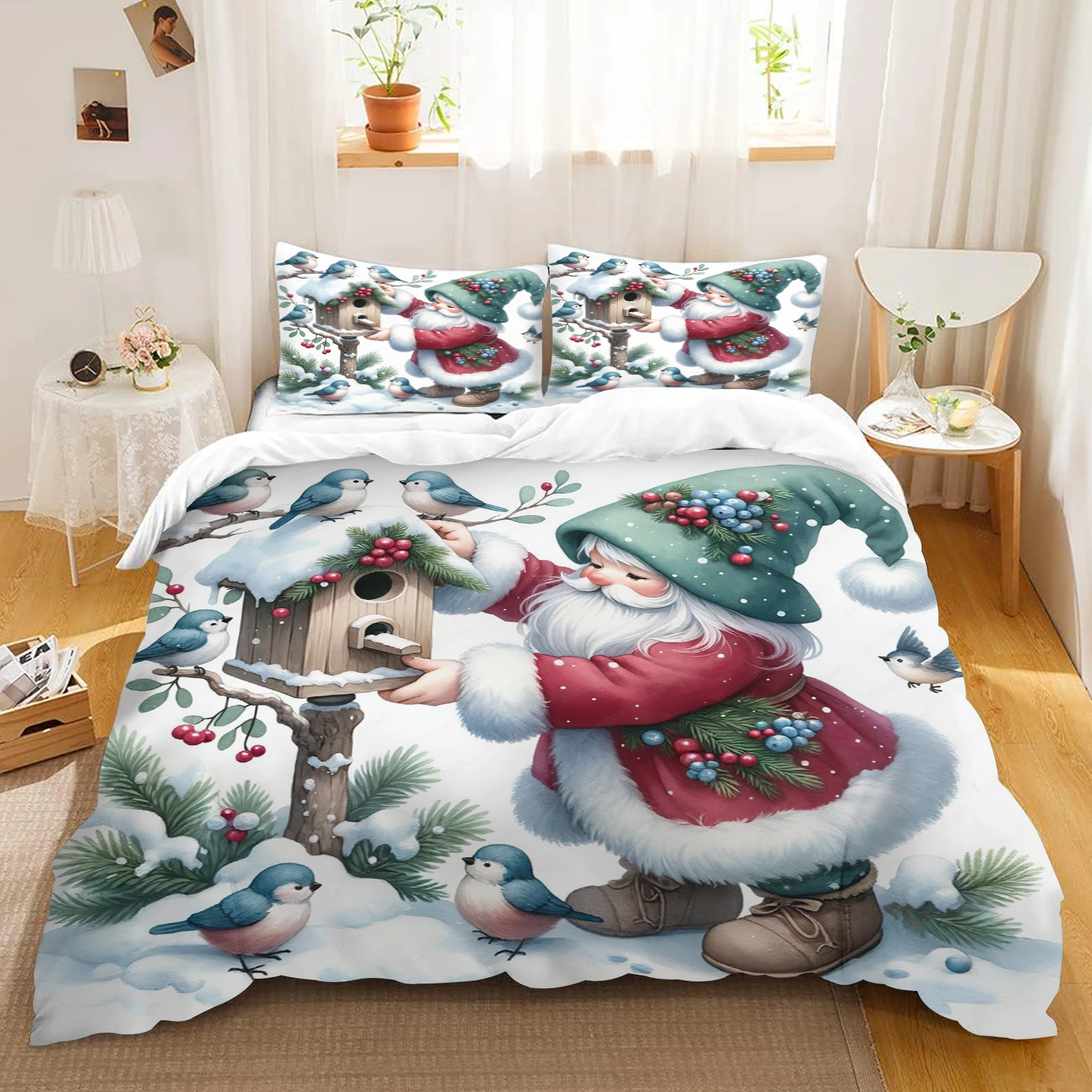 Christmas Snowman Cartoon Printed Polyester Duvet Cover Pillow Set Duvet Cover King Size Bedding Set Holiday Children Gifts