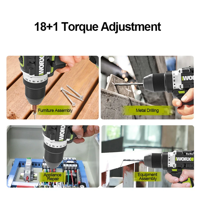 WORX WU182 Cordless Drill Screwdriver High Torque 55N.m  Professional Brushless Rechargeable Drill Lithium Battery Power Tool