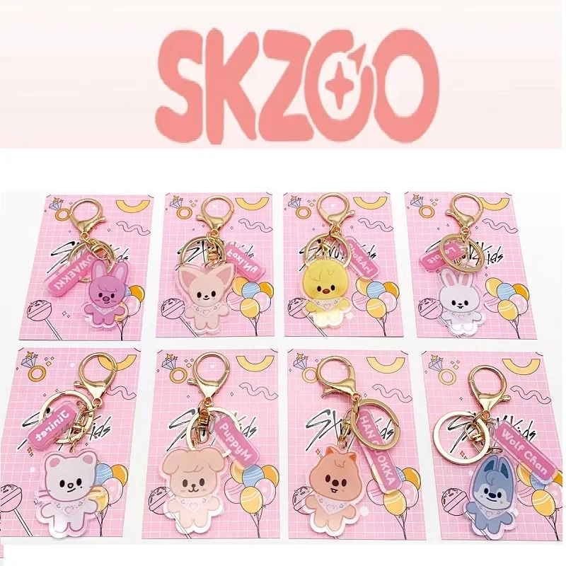 

Акриловый брелок с героями мультфильмов Stray Kids, подвеска в стиле каваи SKZOO, розовый нагрудник для слюней, периферийный рюкзак с животными, подвеска, украшение