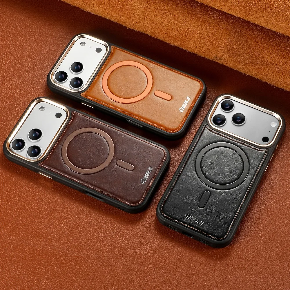 Fashion Solid Color Leather Phone Case for iPhone 18 17 16 15 Pro Max with Back Magnetic Charging