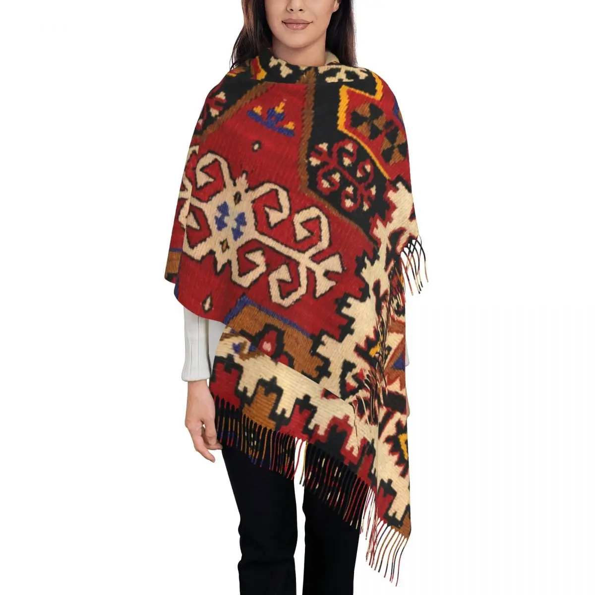 Retro Boho Turkish Kilim Navaho Weave Woven Textile Tassel Scarf Women Soft Persian Tribal Art Shawl Wrap Ladies Winter Scarves