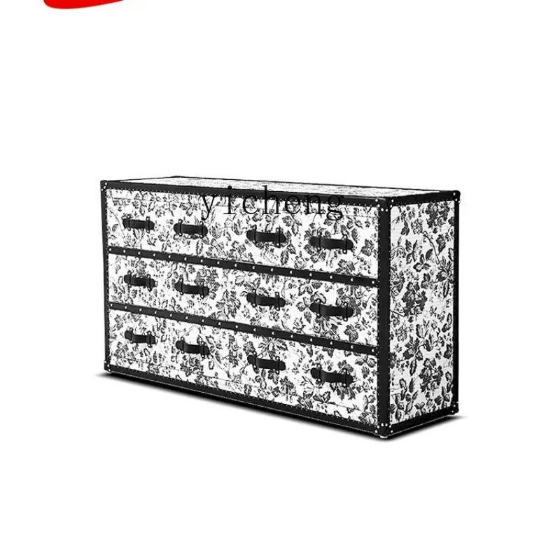 French retro printed side cabinet, leather side cabinet of drawers, storage, porch, six-chest cabinet