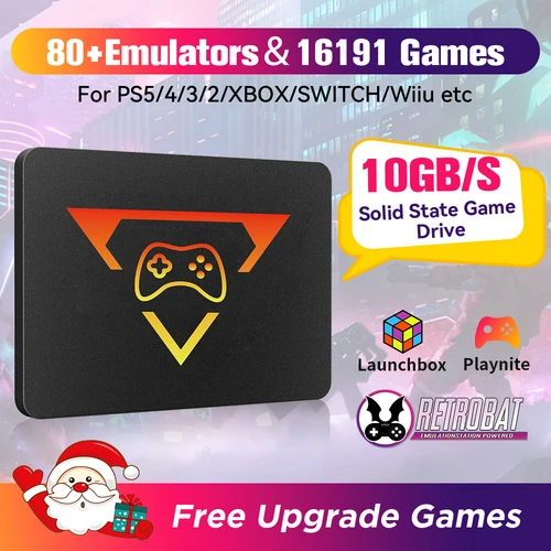SSD de juegos Retro para Switch/PS5/Xbox/PS4/PS3/PS2/WIIU 80 + emuladores lanzamiento y Retrobat y consola de juegos Playnite 16191 para PC/Lapt