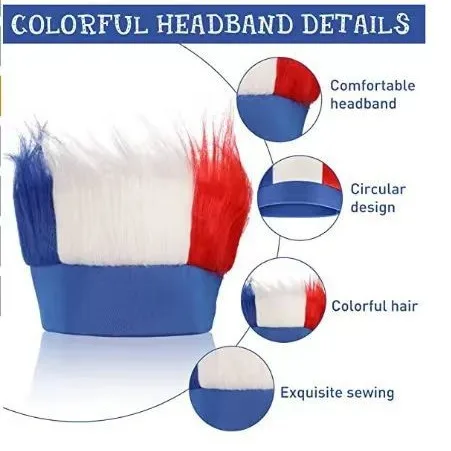 France Fan Wig Blue White Red Color Sports Fan Hair Wig Football Match Cheer Party Costume Accessory