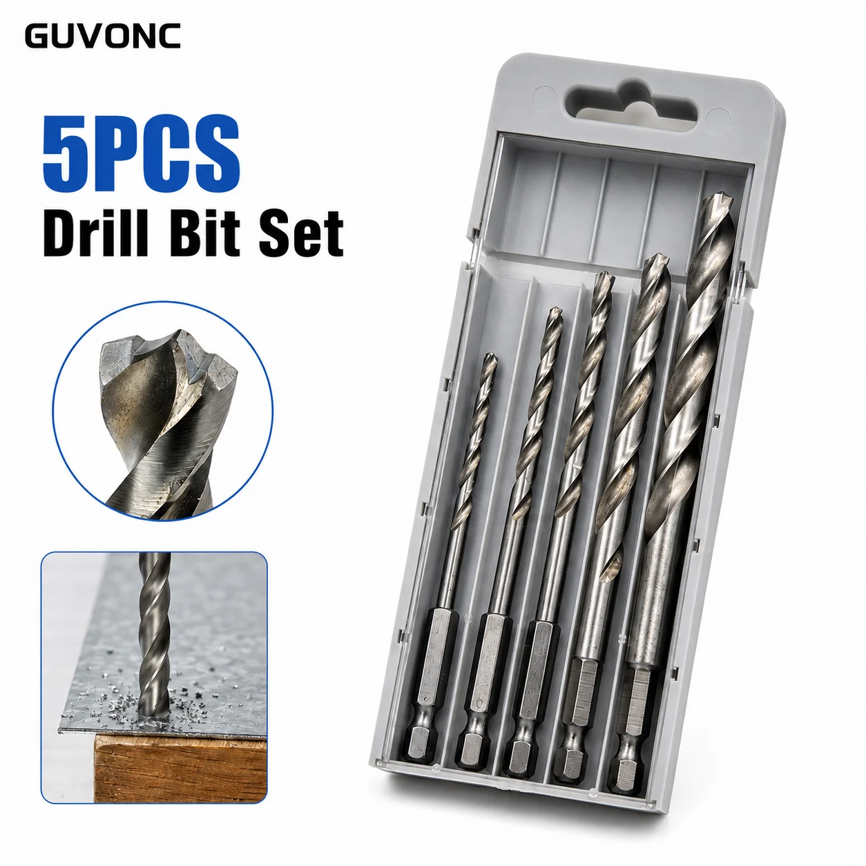HSS Twist Drill Bit Set 5Pcs 4/5/6/8/10mm 1/4