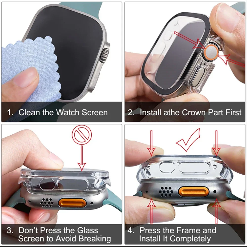 Kaca + Casing untuk Apple Watch Ultra 49Mm PC Bumper + Pelindung Layar Penutup Kotak Mewah Antigores untuk Apple Watch Ultra 2 Aksesori