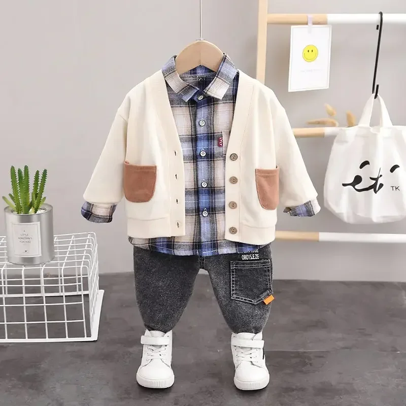 New Spring Autumn Children Fashion Clothes Kids Boys Girls Gentleman Coat Jacket T Shirt Jeans 3Pcs/sets Kids Toddler Sportswear