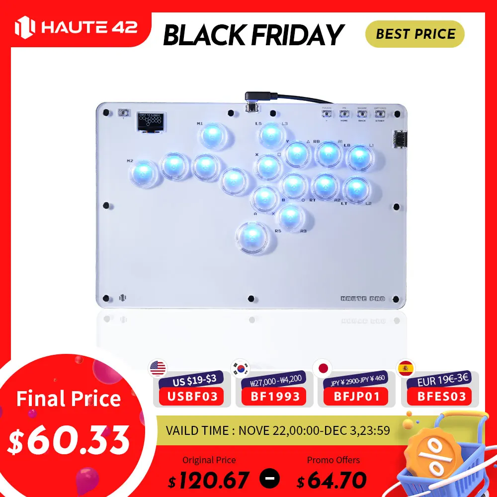 Haute42 Joystick Arcade Hitbox Controller Button Rim leverless Arcade Stick Controller For PC/ Ps4 / ps5/Steam Fightstick Arcade