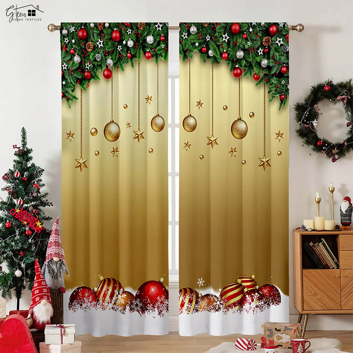 

Christmas Decoration Curtains Christmas Tree Snowman Santa Claus Gift Living Room Children's Room New Year Holiday Curtains 2PCS