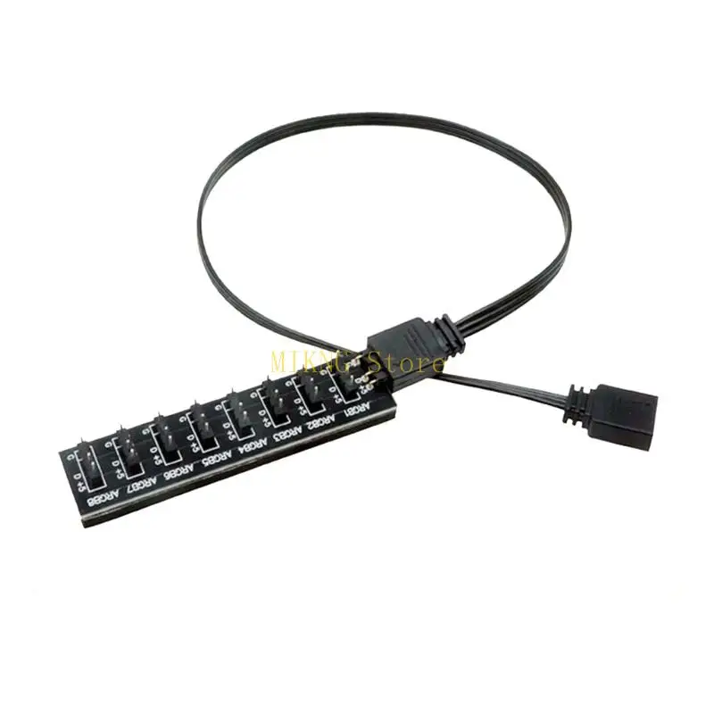 Effortless ARGB Customization 1 to 5/8 Port Addressable Color Hub with 5V 3 Pin Extension Cable Perfectly for Connecting Fan and