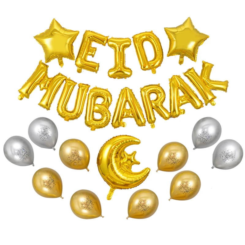 27 pz Eid Mubarak palloncini decorazione 2024 musulmano Hajj Decor Ramadan Kareem Festival Banner Star Moon Foil Balloon