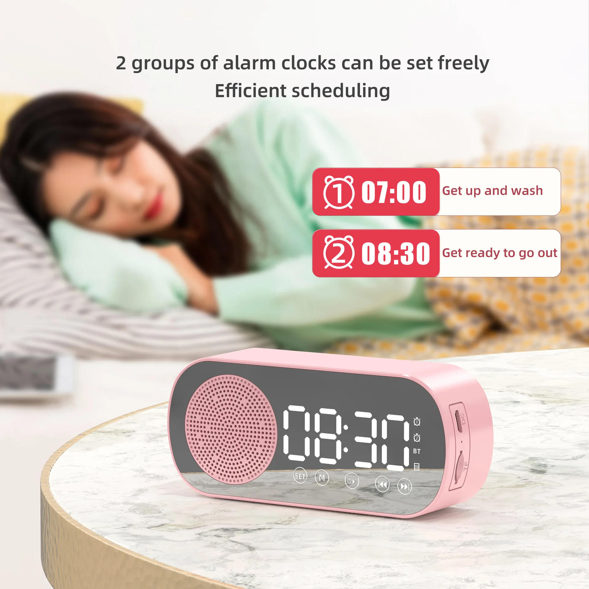 Wiisdatek Wireless Bluetooth Speaker with FM Mini Card Mirror Alarm Clock with TF Card Sound Box