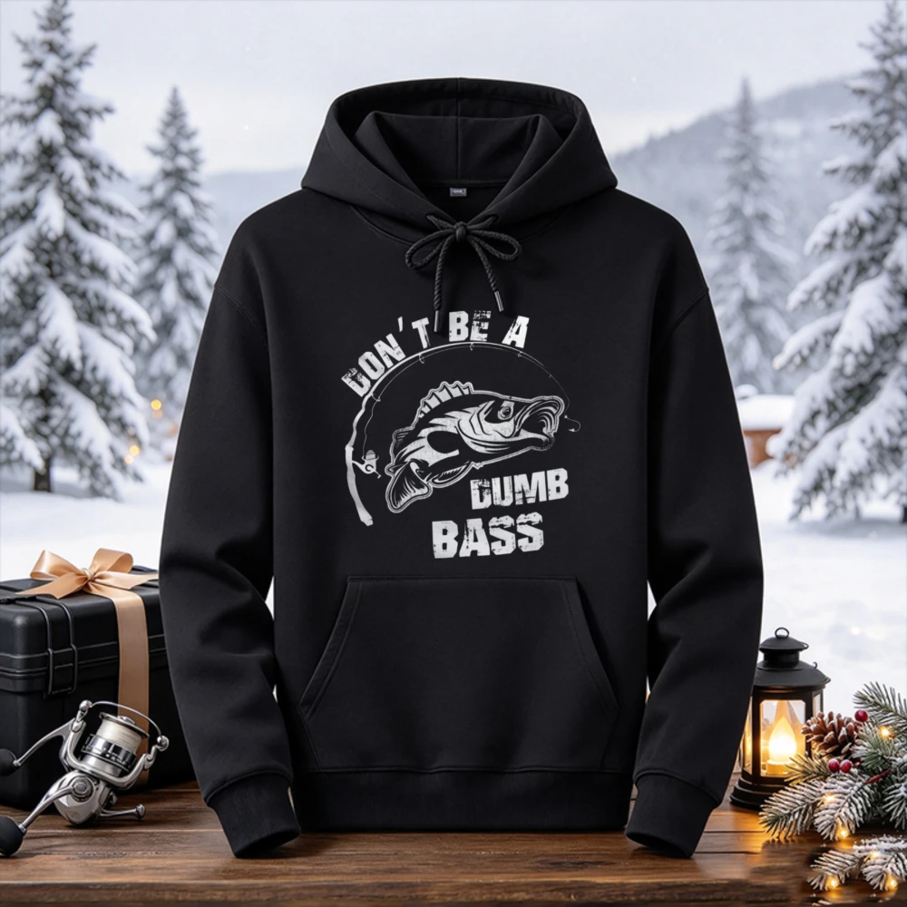 Fishing Humor Dumb Bass Hoodie Christmas Gift for Men Dad Grandpa Husband Angler Pullover Cozy Outdoor Top Funny Black Hooded