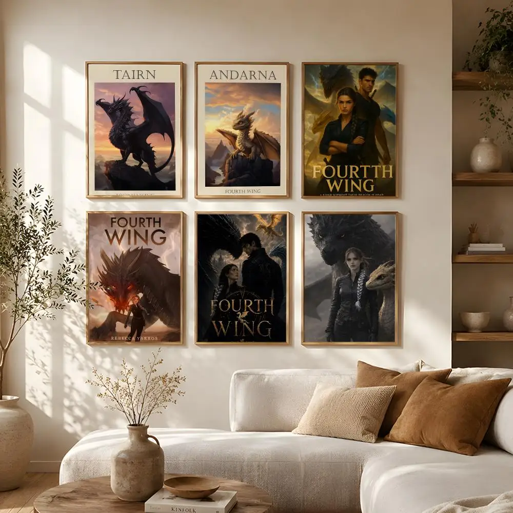 Artwork Fourth Wing Dragon Poster Self-Adhesive HD Mural Wall Decals, Living Room Bedroom Home Decor Gift