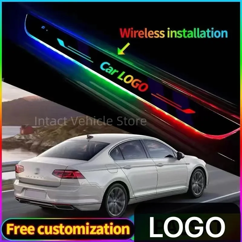 Customized Car Door Sill Light Threshold Lamp Logo Projector Lamp Power Moving LED Welcome Plate Pedal Light Protect Car Doors