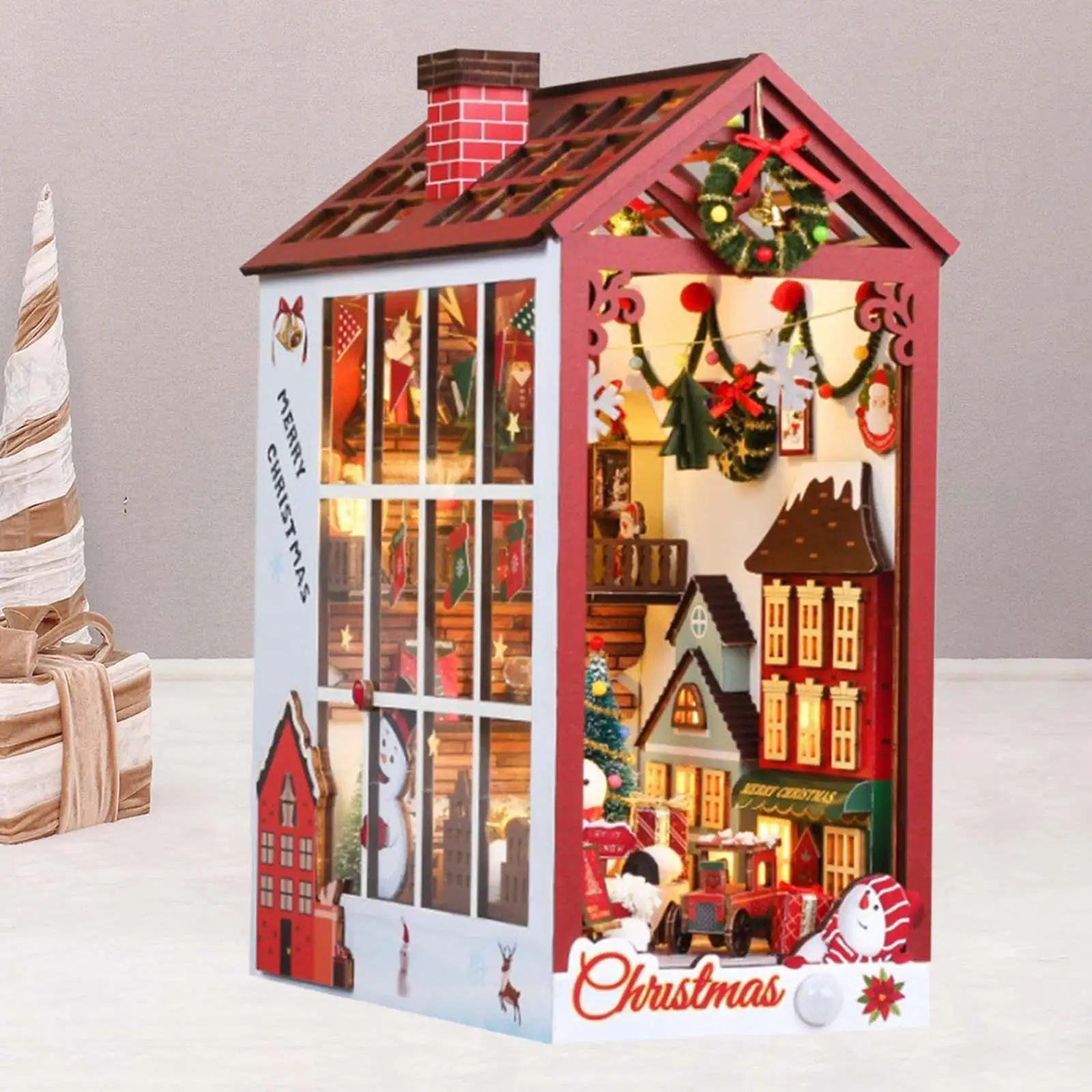 

Christmas Dollhouse Bookend DIY Puzzle Scenes Ornament for Mantelpiece Decor