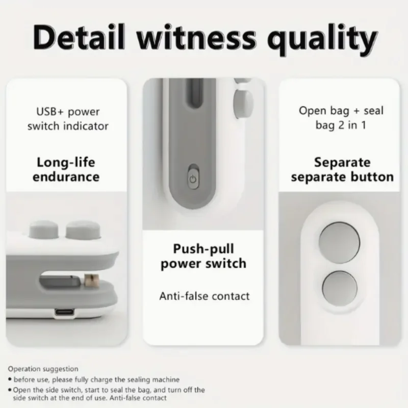 16W 미니 백 실러 & 커터: 충전식, 휴대용, 식품 보관용 고속 열 실링, 가정, 사무실, 캠핑용 경량 디자인