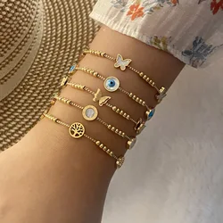 316L Stainless Steel New Fashion Fine Jewelry 5 Different Style Natural Seashells Eyed Butterfly Charm Chain Bracelets For Women