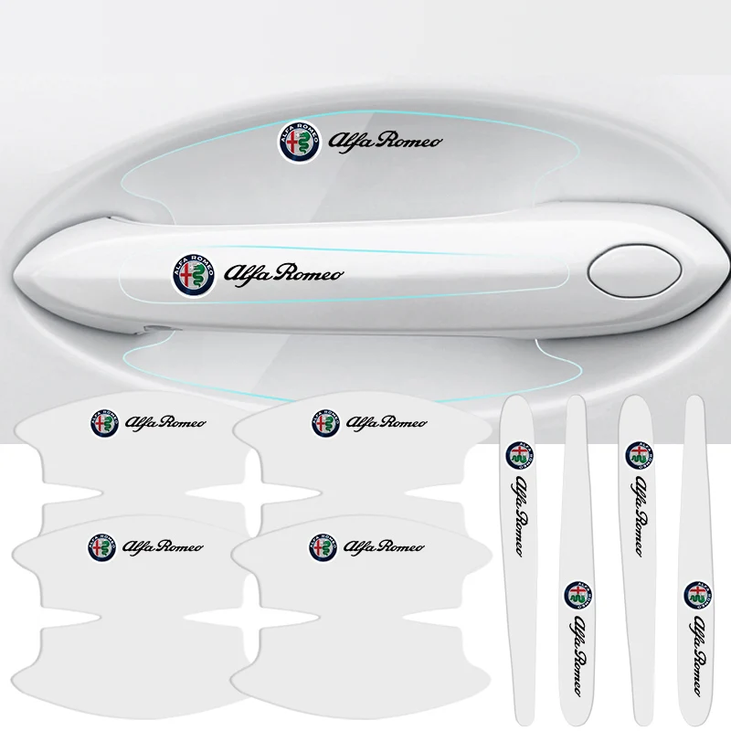 8Pcs Car Door Handle Stickers Transparent Protector Film For Alfa Romeo 156 159 147 4C 8C 166 Giulia Giulietta Mito Stelvio