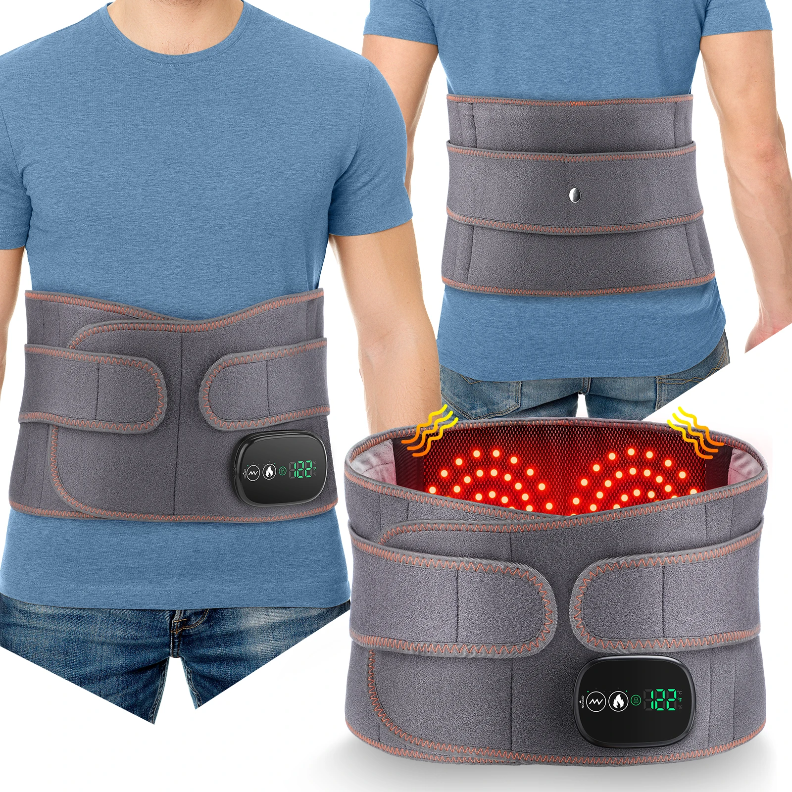 Multifunctional Heating Waist Belt Massage Red Light Hot Compress Vibration Lumbar Fatigue Relax Muscle Back Support Brace