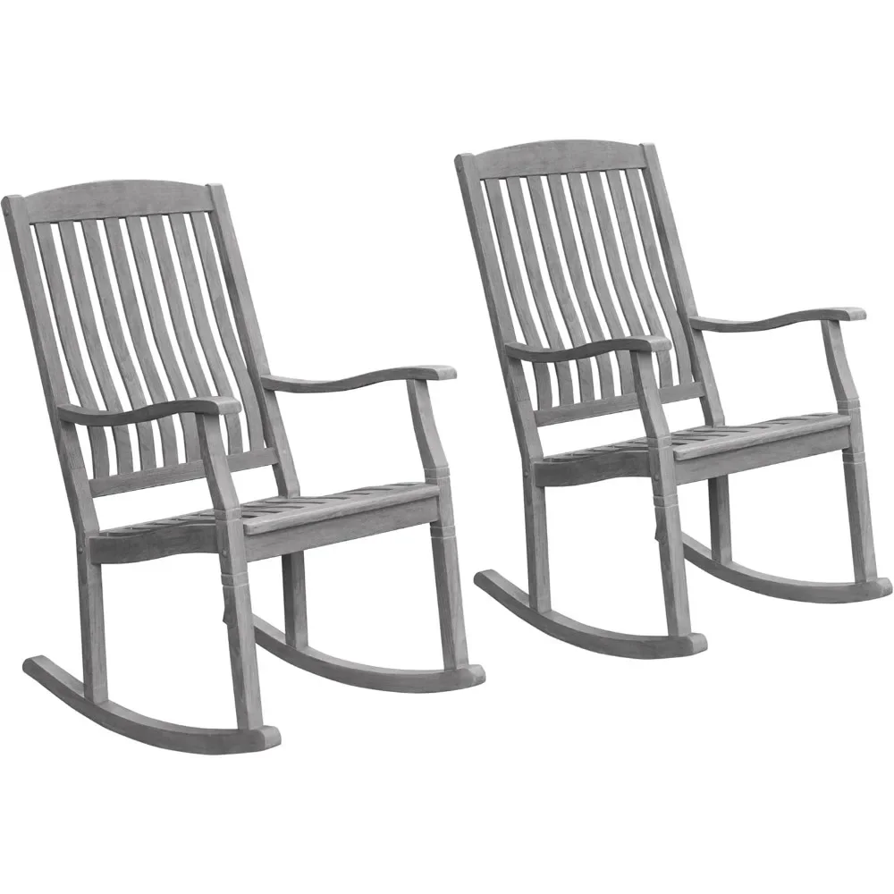 Weathered Teak Wood Outdoor Rocking Chair Set - 2 Pieces for Ultimate Comfort