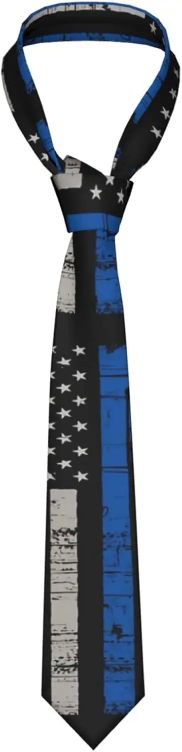 Men Classic Fashion Polyester Police Thin Blue Line American Flag Neck Tie Standard Length Formal Casual Gentleman Necktie