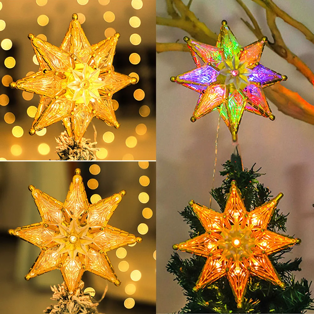 20cm Christmas Tree Decoratio LED Star Lights Holiday Fairy Pentagram Lamps Battery Powered for New Year Xmas Home Party Decor