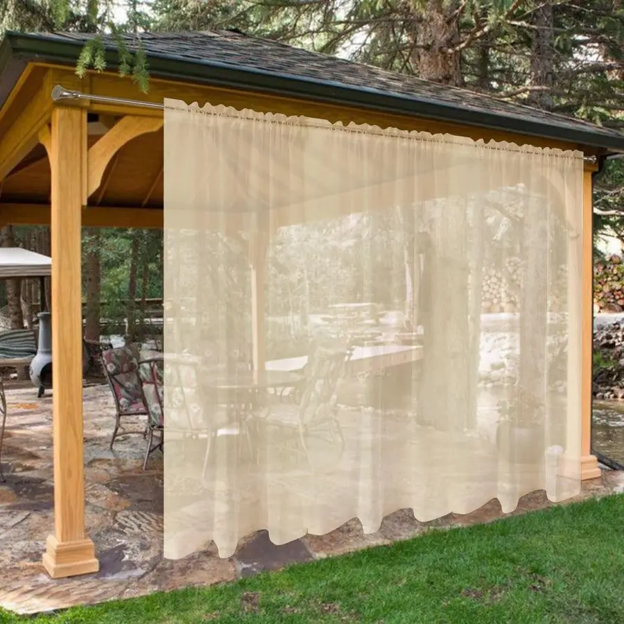 

Водонепроницаемые уличные полупрозрачные шторы для патио, 2 панели, с карманом для карниза, для гостиной, 100x96 дюймов, бежевые